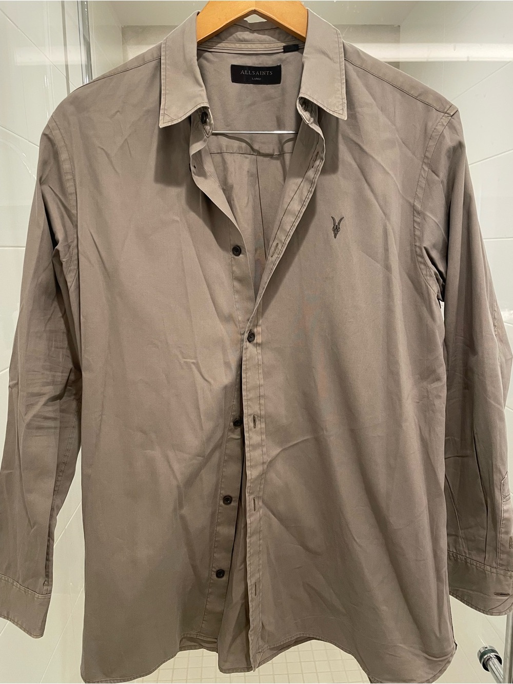 All Saints Men's Long-Sleeve Shirt in gray